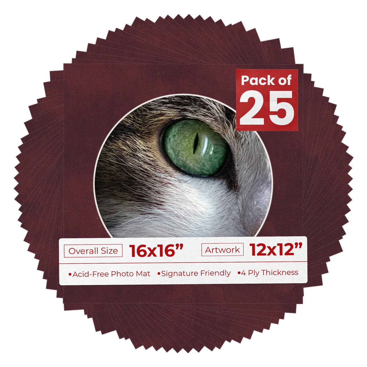 Dark Red Suede Mat Board for 16x16 Frames - Circle Opening for 12x12 Photos